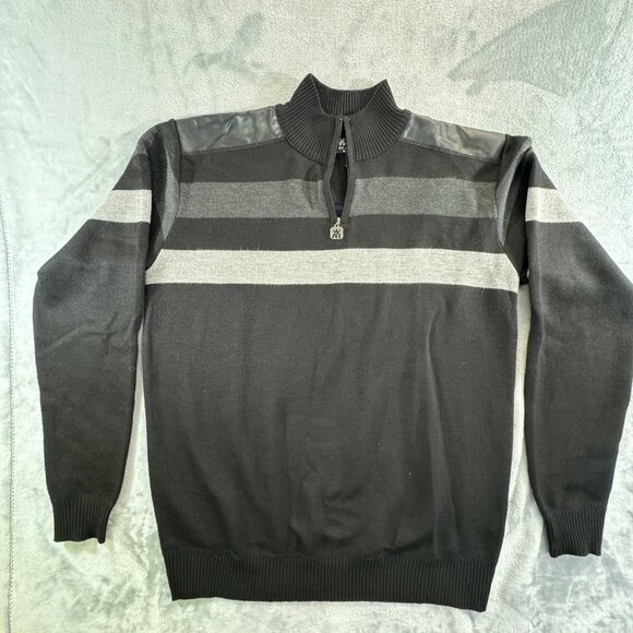 Red Ape men's sweater XLARGE pullover with synthetic leather shoulders and 1/4 z - Picture 10 of 15